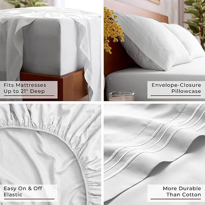 Mellanni Full Sheet Set - 6-Piece Iconic Collection Bedding, (Including 4 Pillowcases), 21-Inch Extra Deep Pocket, Easy Care, Ultra Soft, Cooling Sheets, Brushed Microfiber - White