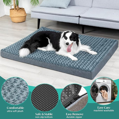 KHONSU PET Dog Bed Mat Plush 4in Orthopedic Pad for Large Dogs up to 110 lbs Waterproof Removable Cover Machine Washable for XXL Dogs