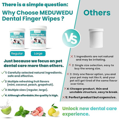 MEDUWEDU Dental Care Finger Wipes 120 Counts,Teeth Cleaning Finger Wipes for Dogs & Cats,Reduces Plaque & Supports Oral Freshness, Coconut Scent