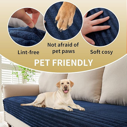 HAOMAIJIA Waterproof Couch Cover for Dogs Washable,Faux Fur Pet Couch Covers for Sofa,Soft Dog Bed Cover Non-Slip Couch Covers for 3 Cushion Couch Sofa Pet Friendly (Navy Blue, 23" x 23" 2 Pack)