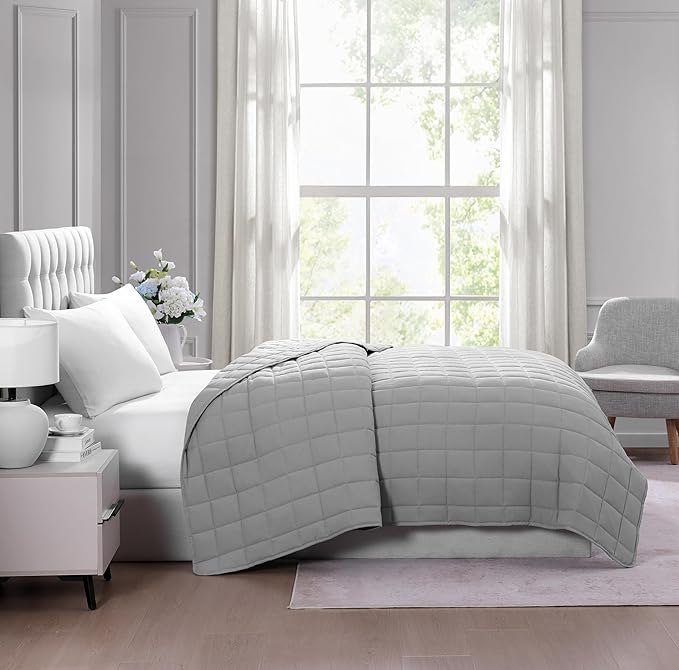 Casa Platino Quilted Blanket Twin XL Size - Pre Washed - Soft & Lightweight Bed Blanke - All Season Down Alternative Blankets - Silver