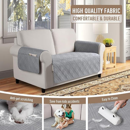 TAOCOCO Waterproof Loveseat Covers for Pets Dogs with Non Slip Backing, Sofa Seat Covers with Side Pocket for 2 Cushion Couch Washable Dog Couch Cover Protector Sofa Slipcovers(Loveseat, Light Gray)