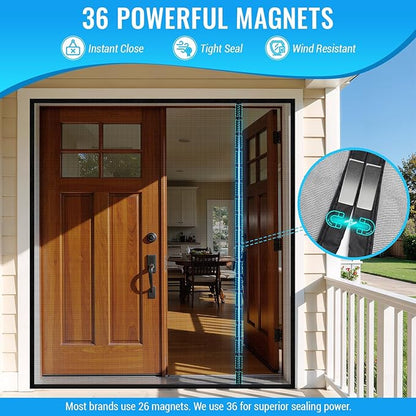 Magnetic Closure Screen Door, Reversible Mesh Door Screen Fits 72" x 80" Door, Heavy-Duty Magnetic Mesh Curtain for Sliding Door and French Door, Self-Sealing, Portable Patio Screen (74" x 81")