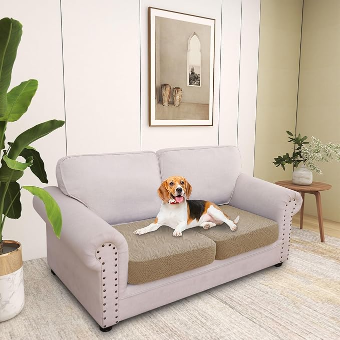 hyha Individual Couch Cushion Covers, Stretch Magic Sofa Seat Cushion Covers Washable, Dog Couch Sofa Slipcover for Pets, Kid with Elastic Bottom(2PC, Camel)