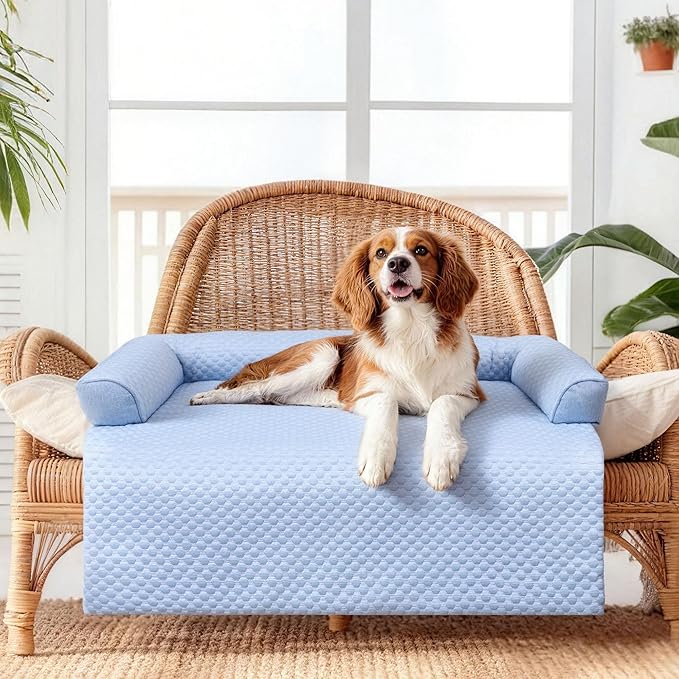 WATANIYA PET Cooling Dog Bed, Washable Cooling Mat for Large Dogs with Removable Cover, Self Cooling Couch Cover for Dog, Non-Slip Dog Couch Bed, 41x37 Inch, Blue