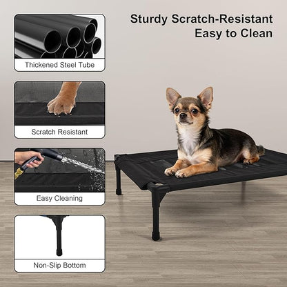 Raised Dog Bed Cooling Cot for Indoor Outdoor Use Portable Waterproof Mesh Pet Bed Washable for Large Medium Small Dogs, Black