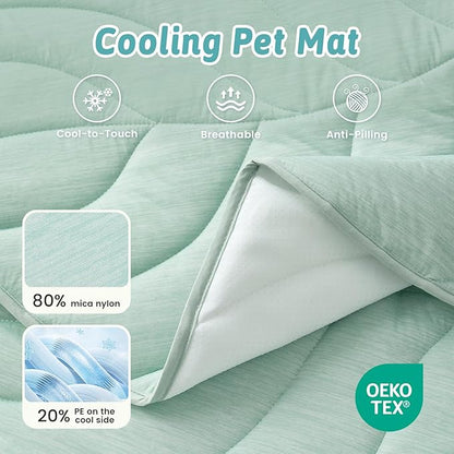 COZY KISS Dog Cooling Mat, Q-Max > 0.4 Leaf Shaped Pet Pad, Liquid Pee Proof Summer Mat for Cats, Washable Sleep Blanket for Bed Couch Floor Indoor, 33x28 inch, Green
