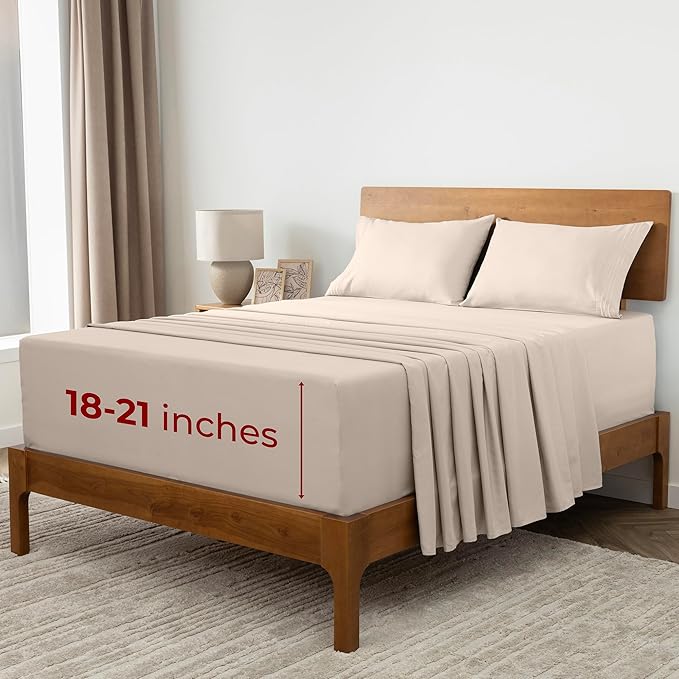 Mellanni Extra Deep Full Sheets - 4 PC Iconic Collection Bedding - Hotel Luxury, Ultra Soft, Cooling Bed Sheets - Wrinkle, Fade, Stain Resistant (Full, Beige)