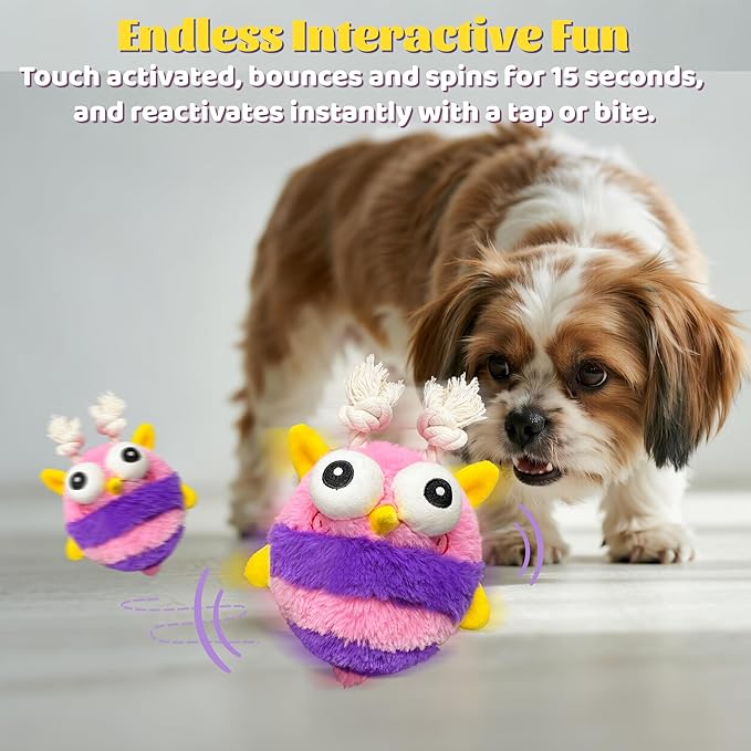 GUKCO Moving Dog Toys – Rechargeable Interactive Dog Squeaky Toy with Motion-Activated Ball, Music, Recording & Silent Modes – Self-Play Toy for Small, Medium & Large Breeds (Bee)
