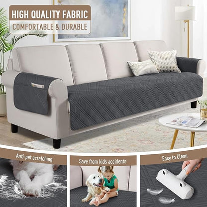TAOCOCO Waterproof Oversized Sofa Covers for Pets Without Back Cover, Couch Seat Covers with Pocket for 4 Cushion Couches Washable Dog Couch Protector Sofa Slipcovers(Oversized Sofa, Charcoal Gray)