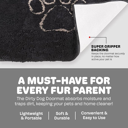 Dog Gone Smart Dirty Dog Doormat - Fast Drying Rug with Super Gripper Backing for Clean Floors - Super Absorbent and Machine Washable Mat for Muddy Paws - Black Hue