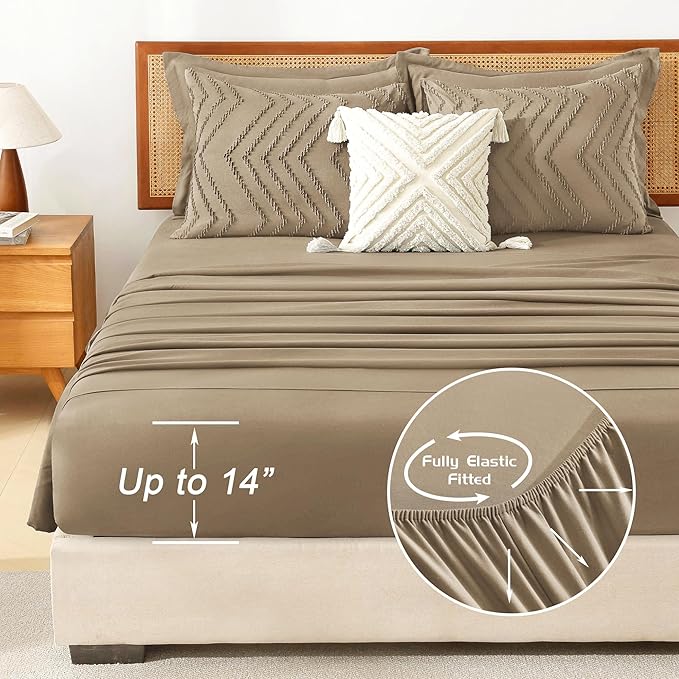 Litanika Oversized King Size Comforter Set with Sheets Taupe - 7 Pieces Bed in a Bag Oversized King Boho Tufted Complete Bedding Sets with Comforter, Sheets, Pillowcases & Shams