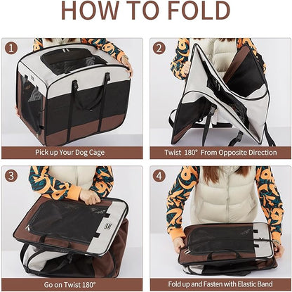 DONORO Dog Kennels and Crates for Medium Dogs, Portable Pop Up Indoor Pet Cage with Sturdy Wire Frame, Collapsible Travel Crate Soft Sided Cat Bag Escape Proof (Brown, 32.0" L x 21.0" W x 26.0" H)
