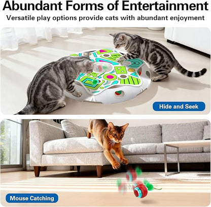 Sofolor Interactive Cat Toy Playset, Hide and Seek Toy with Motion Activate Cat Ball, 2 Kitten Toys Bell Ball, Exercise Toys for Indoor Bored Adult Cats