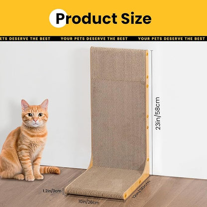 Conlun Cardboard Cat Scratcher, 23" L-Shaped Scratch Pad, Vertical Wall-Leaning Scratching Board to Protect Furniture for Indoor Cats,Wood Grain Large,2-Pack
