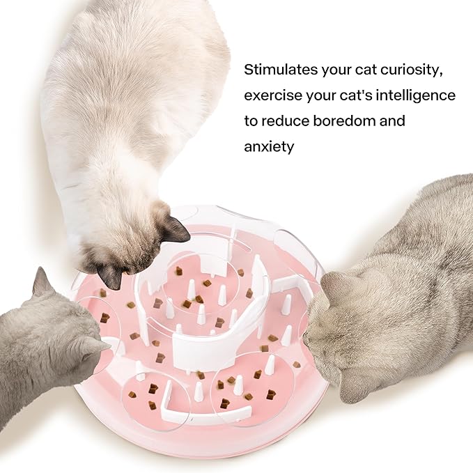 Pet Prime Cat Puzzle Feeder Interactive Enrichment Toys for Indoor Cats Slow Feeder Food Treat Puzzle Cat Stimulation Toys Pink