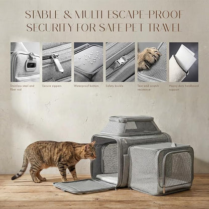 Top and Side Expandable Pet Carrier with Treat & Pet Window,17x11x9.5 Inch Alaska Hawaiian Airline Approved,Soft-Sided Dog Carrier for Small Dogs and Cats,Travel Cat Carrier with Locking Zippers