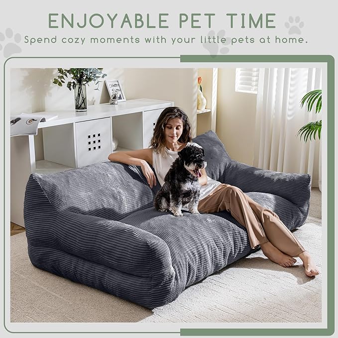 HIGOGOGO Large Human Dog Bed, Giant Human Dog Sofa, Big Comfy Floor Sofa Couch for Pet Families with Foam Chunk Supportive Mat, XXXXL Size Corduroy Orthopedic Bed, Grey