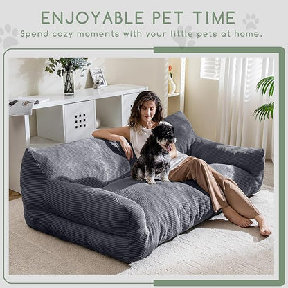 HIGOGOGO Large Human Dog Bed, Giant Human Dog Sofa, Big Comfy Floor Sofa Couch for Pet Families with Foam Chunk Supportive Mat, XXXXL Size Corduroy Orthopedic Bed, Grey