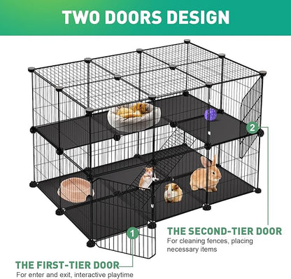 VISCOO 41 Panels Pet Playpen, 35.4" L x 23.6" W x 23.6" H Small Animal Playpen with 2 Doors, C&C Cage for Guinea Pigs,Rabbit,Bunny,Hedgehogs, Puppy Play Pen Indoor Outdoor, Two-Story Chicken Play Pen