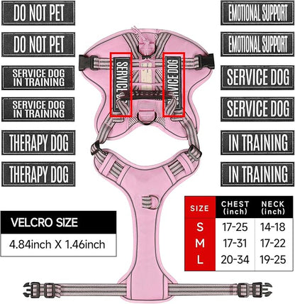 Service Dog Tactical Vest Harness and Leash Set Medium Sized Dog Emotional Support- Tactical Dog Harness Training Collar with Name (Pink, M)