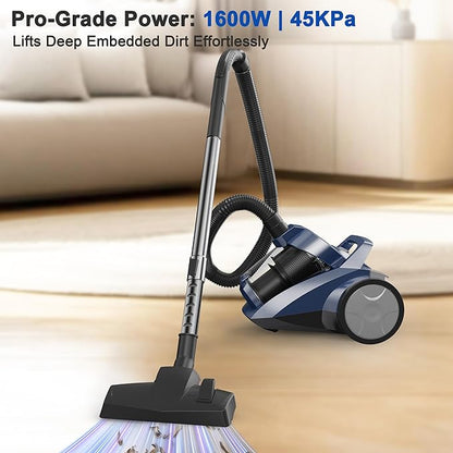 Sweepcent Canister Vacuum Cleaner 45KPa Power Bagless Canister Vacuums for Home with 5 Tools 4.5QT Dust Cup Double HEPA Filter Lightweight Multi-Surface Vacuum Cleaners for Carpet Hard Floor Pet Hair
