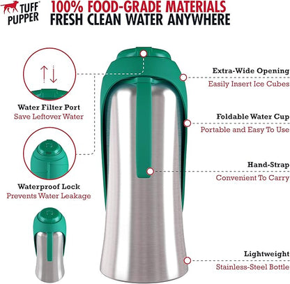 PupFlask Large Dog Water Bottle | 27 or 40 OZ Stainless Steel | Convenient Dog Drink Dispenser | Puppy Travel Water Bowl | Portable Pet Hydration Bottle | Leak Proof | Perfect Size for All Breeds