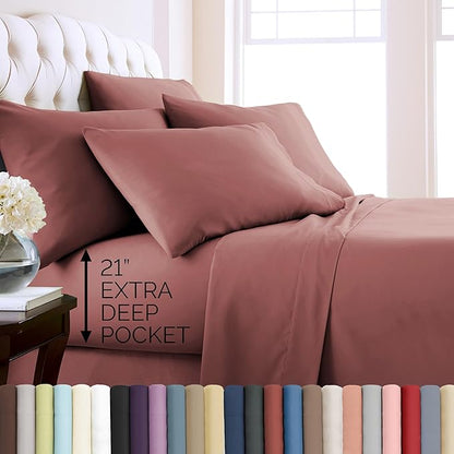 Southshore Fine Living, Inc. 6-Piece Cal King Sheet Set, 21-Inch Deep Pocket California King Sheets Set, Terracotta Sheets and Pillow Cases 4 Pack, Marsala
