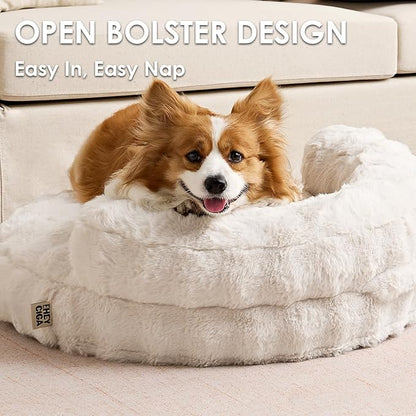 EHEYCIGA Soft Dog Couch Bed for Large Dog, Fluffy Medium Dog Bed with Removable Washable Cover, Bolster Pet Sofa, Waterproof and Non-Slip, 36" x 36"x 9", Cream