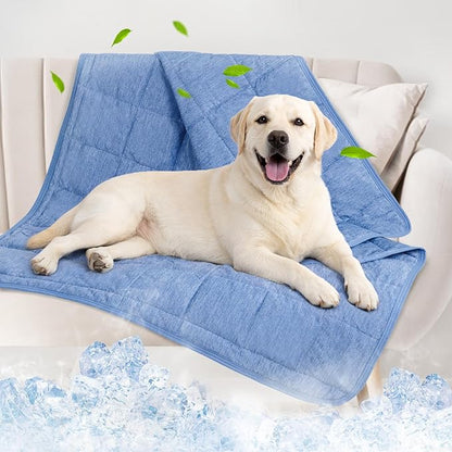 PICK FOR LIFE Cooling Blanket for Dogs, 0.4 Q-MAX Pets Cooling Comforter Throw for Bed Cover, Summer Blanket for Large Dogs Washable, Soft Lightweight Cold Mats for Pet Hot Weathe, 48"×62"/Deep Blue