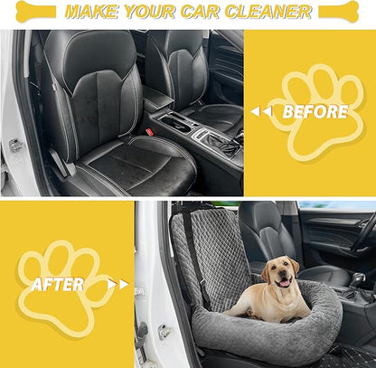 Dog Car Seat for Small Medium Dogs,Detachable Washable Travel Safety Pet Booster Seat, Comfy Ultra Soft and Multifunctional Car Travel Bed,Grey