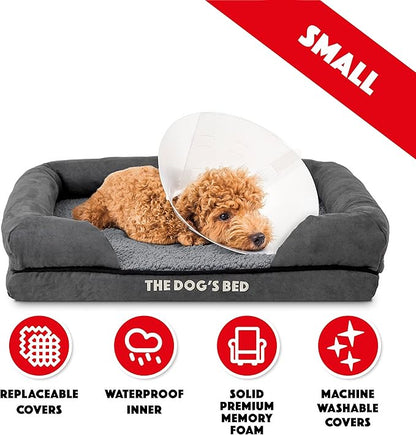 The Dog’s Bed Orthopedic Memory Foam Dog Bed with Bolsters for Small Dogs, Waterproof Washable Cover, Anti-Slip Base, Calming Surface – CertiPUR-Certified Foam, Plush Fabric, Grey Plush, Small