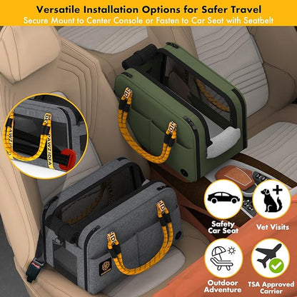 PAWZIDEA Center Console Dog Car Seat, Enclosed Small Dog Armrest Booster Carseat, Secure Straps &Anti Slip, Portable TSA Approved Puppy Pet Carrier Soft-Sided, Removable Pillow Storage Pocket, up 12lb