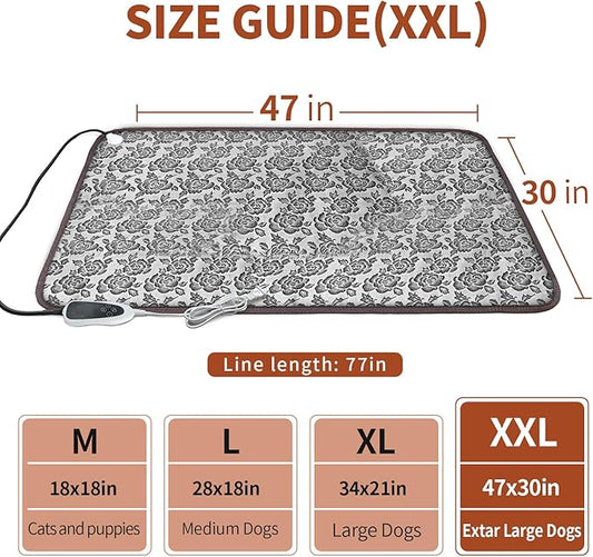 GOLOPET Extra Large Dog Heating Pad 47x30 in with Smart Thermostat Switch and Power Line Protection Tube,Obtained MET and UL Dual Certification,Waterproof Pet Heating pad-Rose