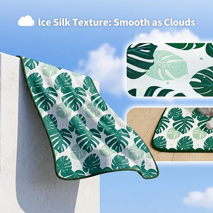 NWK Pet Cooling Mat -Q-Max>0.345 Ice Silk Cooling Mat for Dogs & Cats Portable & Washable Pet Cooling Blanket, Car Seats, Beds for Summer (Green Leaf, 27'' X 20'' X 0.3'')