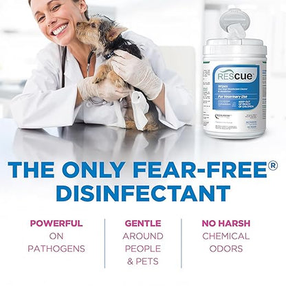 REScue One-Step Disinfectant Cleaner & Deodorizer Wipes for Vet Use – Cleaner for Kennels, Litter Boxes, Vet Offices, Pet Grooming Surfaces, Pet Boarding – Wipes Canister Refill, 160 Count (6 Pack)