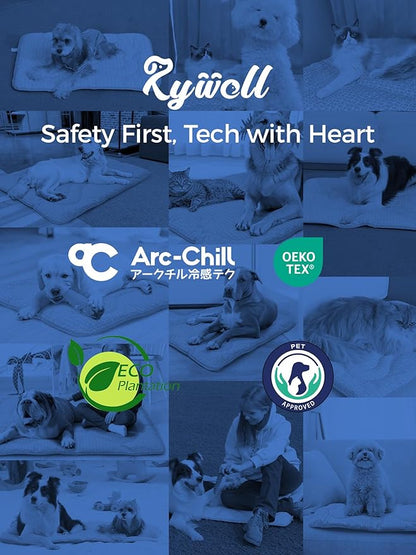 Rywell Dog Cooling Mat,24 * 18 Super Thick & Comfortable Cooling Mat for Dog with Arc-Chill 3.0 & PCM Tech(Q-Max>0.5), Endothermic Color Changing&Dual Sided for All-Year Use, Portable for Pet Bed