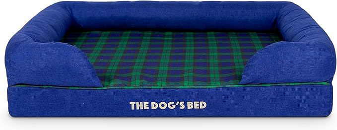 The Dog’s Bed Orthopedic Memory Foam Dog Bed with Bolsters for Large Dogs, High Density Support Mattress, Low Front Entry, Removable Washable Cover, Oxford Fabric, Black Watch Tartan, Large