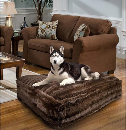 Bessie and Barnie Frosted Willow Extra Plush Shag Faux Fur Luxury Sicilian Rectangle Pet/Dog Bed (Multiple Sizes)