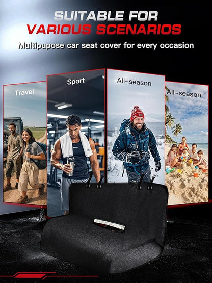Car Seat Cover Towel, Waterproof Sweat Absorbent Back Seat Protector for Sedans SUVs & Minivans, Non-Slip Machine Washable Rear Bench Cover for Post-Gym, Beach, Pets & Kids (Black)
