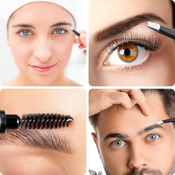 Exquisite 8-in-1 Eyebrow Kit for Women & Men – Luxury Eyebrow Grooming Kit with 4 Precision Tweezers For Eyebrows, Eyebrow Razor, Eyebrow Scissors, Eyebrow Brush/Comb & Pencil with Padded Case