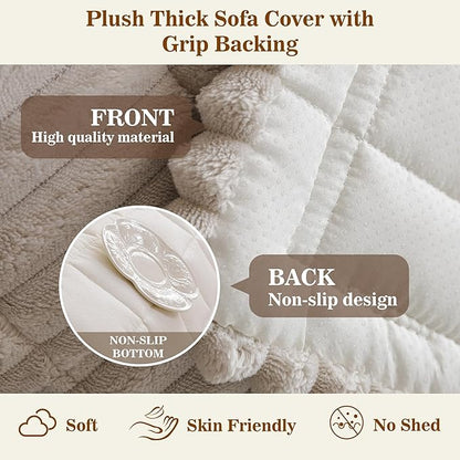 MYSKY HOME Couch Covers for 2 Cushion Sofa, Couch Cover for Dogs, Sofa Covers for Pets Washable, Soft Non-Slip Sofa Slipcovers, Loveseat Couch Covers, Furniture Protector, Oatmeal, 27.6" x 59"