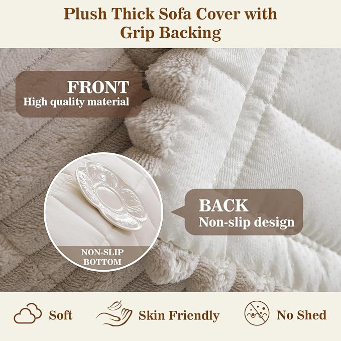 MYSKY HOME Couch Covers for 3 Cushion Sofa Pet Friendly, Couch Cover for Dogs, Sofa Covers for Pets Washable, Soft Non-Slip Sofa Slipcovers Furniture Protector Covers, Oatmeal, 27.6" x 70.9"