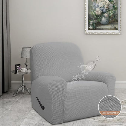 Easy-Going 100% Waterproof Recliner Cover, Dual Waterproof Couch Cover for Recliner, 1- Piece Jacquard Sofa Cover, Leakproof Sofa Slipcover for Kids, Pets, Dog and Cat (Recliner, Light Gray) 1 Seat