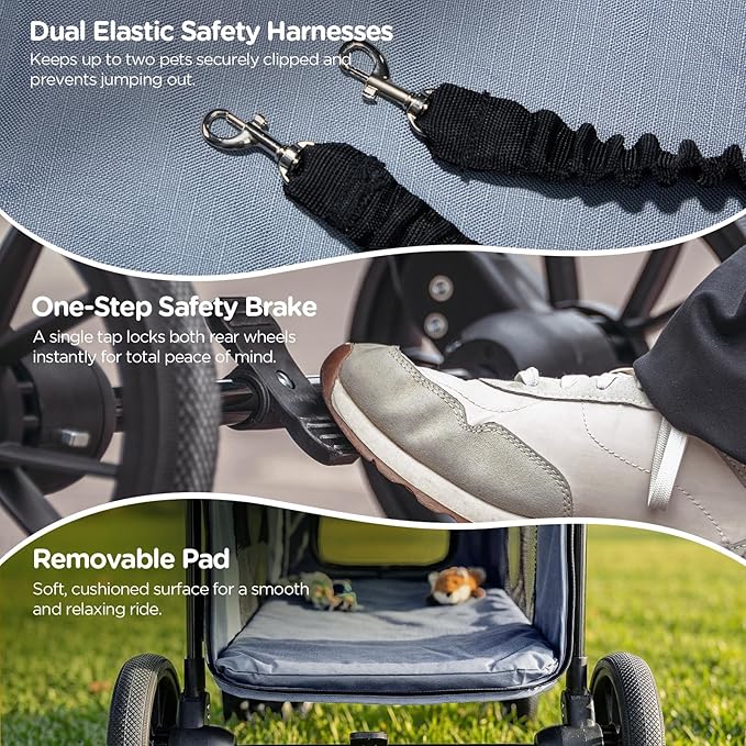 CANINE CANYON Scout Pet Stroller, Heavy Duty Dog Stroller for Small & Medium Dogs, Foldable Pet Stroller with All-Terrain Wheels, Breathable Mesh, Storage Pocket & Cup Holder, 55 lbs Capacity, Grey