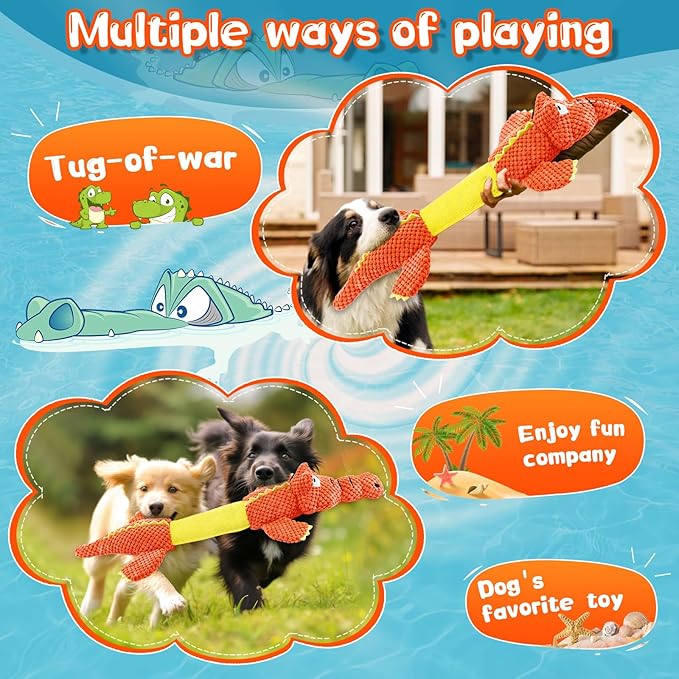 WOWBALA Interactive Tug of War Dog Toys for Small to Large Breeds - Squeaky Puppy Toys with Crinkle Paper, Stuffed Chew Toys to Keep Them Busy, Training Reward Gift for Dogs (Orange)