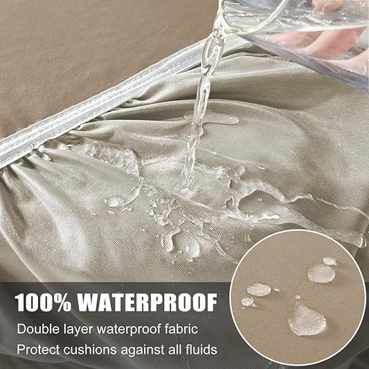 100% Waterproof Couch Cushion Covers, Stretch Sofa Seat Covers, Reversible Protector Covers for Pets, Washable (Loveseat Cushion, Sand), Medium