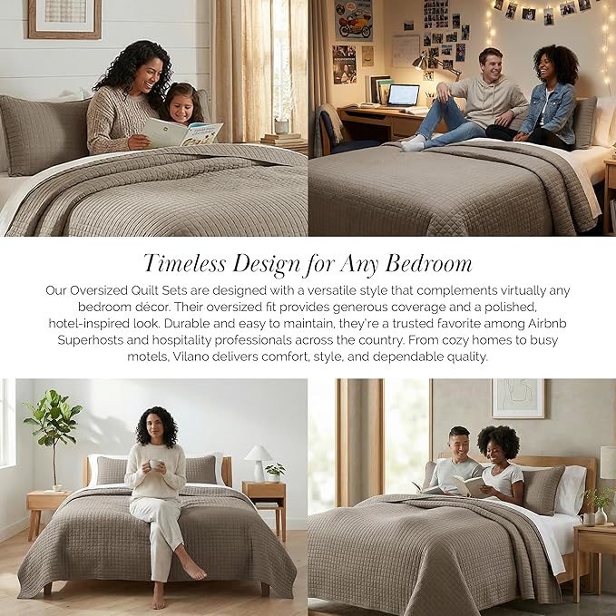 Southshore Fine Living, Inc. Quilts Full Size, Queen Size Quilt Bedding Set, Pet Hair Resistant Bedding Coverlet Queen Size, Full Size Bedspread w/ 2 Pillow Shams, Quilted Comforter, Dark Taupe Quilts