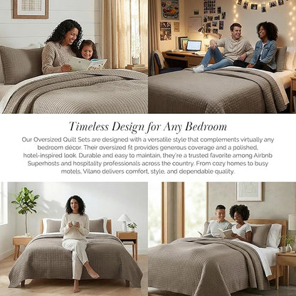 Southshore Fine Living, Inc. Quilt Comforter Twin XL Bedding Set for College Dorm Room, Bedding Essentials, Stain Resistant, Machine Washable Bed Spread, XL/Twin Comforter Set with Sham, Dark Taupe