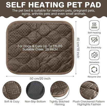 Tujoe 4 Pack Self Warming Cat Mat Self Heating Cat Pad Warm Thermal Pet Bed Washable Dog Crate Pad Body Heat Dog Bed Mat Blanket Non Slip Bottom for Outdoor Indoor Pets (Coffee,16 x 20 Inch)